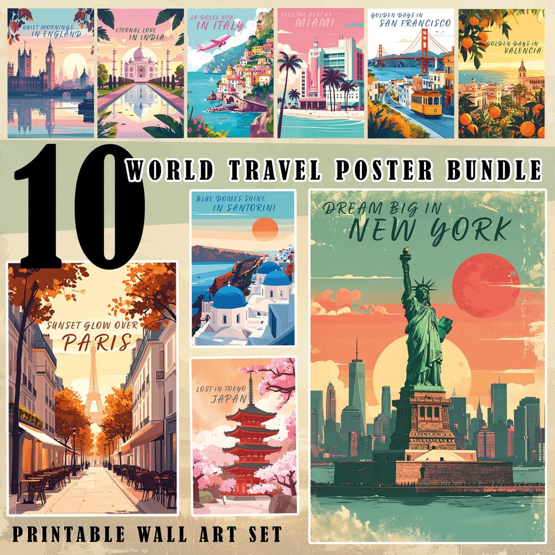 Travel Wall Art Bundle – 10 Printable City Posters – Instant Download ...