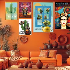 Mexican Wall Decor,Set of 5,Latin Culture Poster Bundle,Day of the Dead Art,Cactus Print,Frida Kahlo Gifts,Tropical Decor,DIGITAL DOWNLOAD