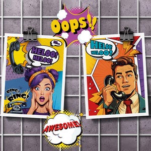 Pop Art Wall Art Set of 2,Retro Comic Style Pop Art Girl,Comic Pop Art,Woman Wall Art,POP Art Print,Pop Culture,DIGITAL DOWNLOAD