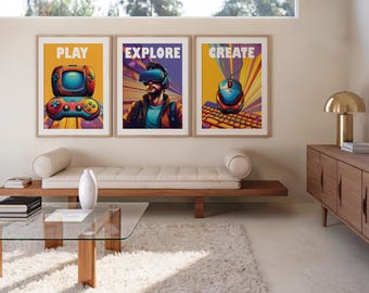 Video Game Art Prints: Gamer Room Decor, Set of 3 Poster (Digital Download)