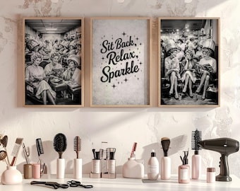 Retro Hair Salon Wall Art Set Of 3, Vintage Beauty Prints (Instant Download)