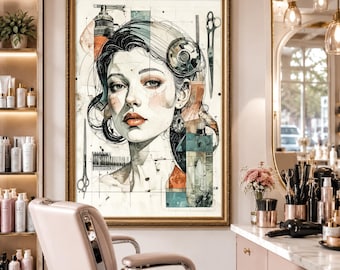 Hair Salon Poster, Women Hairdresser Illustration Wall Art, Beauty Studio Decor, Instant Download