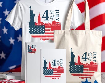4th of July Statue of Liberty PNG, Independence Day Sublimation Design, City Skyline Clipart, Digital Download
