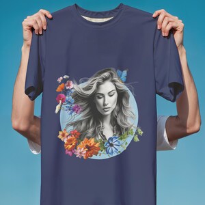 Moletom PNG, Design de camiseta, Design de sublimação, Garota e flor PNG, Clipart, Flores da primavera, DTF, Linda modelo feminina, DOWNLOAD DIGITAL