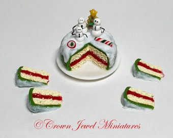 1:12 Christmas Snowman Layer Cake w 4 Loose Slices by IGMA Artisan Robin Brady-Boxwell