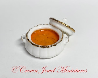 One 1:12 Tureen of Holiday Spiced Pumpkin Soup by IGMA Artisan Robin Brady-Boxwell - Crown Jewel Miniatures