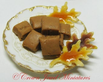 1:12 ONE Plate of Homemade Fudge & Autumn Glazed Oak Leaf Cookies by IGMA Artisan Robin Brady-Boxwell - Crown Jewel Miniatures