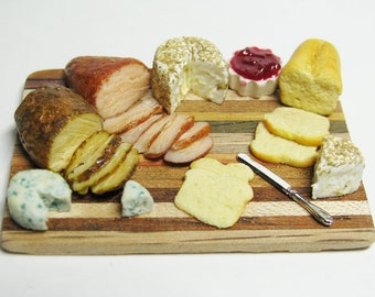 1:12 Gourmet Turkey, Chicken and Cheese Sandwich Prep Board by IGMA Artisan Robin Brady-Boxwell - Crown Jewel Miniatures