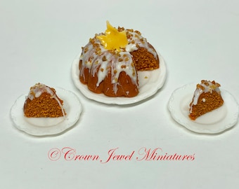 1:12 Iced Gingerbread Cake with Chopped Nuts by IGMA Artisan Robin Brady-Boxwell - Crown Jewel Miniatures