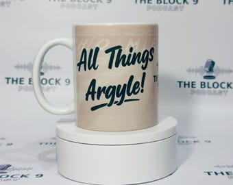 NEW Block 9 Mug All things Argyle + Block 9 on Light background
