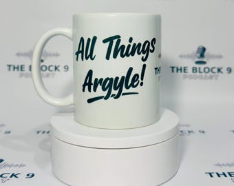 NEW Block 9 Mug All things Argyle + Block 9 on white background