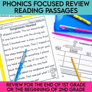 1st 2nd Grade Phonics Reading Comprehension Passages and Questions Review Science of Reading