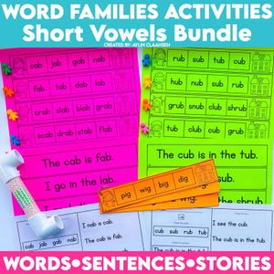 Short Vowel CVC Word Families Worksheets Bundle CVC Words Sentences Passages