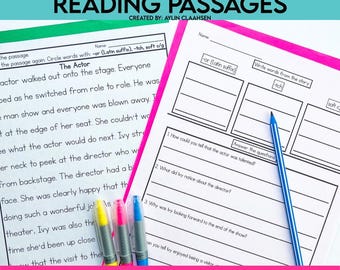 3rd, 4th Grade Phonics Focused Review Reading Passages with Comprehension Questions Worksheets