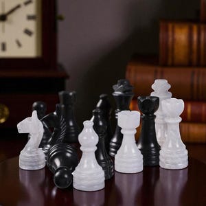 Handmade Black & White Marble Chess Pieces: Stone Figures with Luxury Game Set