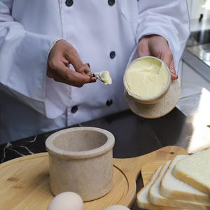 Marble Butter Keeper with Lid | French Style Stoneware Crock | Elegant Kitchen Storage Jar | Gift for Her, Mom, or Hostess