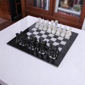 Marble Chess Board Game, Marble Chess Décor, Black & White, Artistic Gift for Birthday