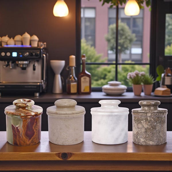 Marble Butter Keeper with Lid | French Butter Crock, Kitchen Counter Storage