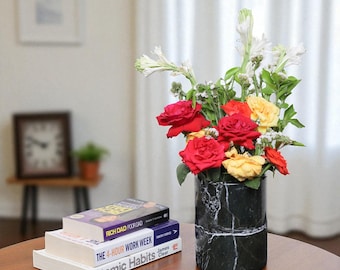 Black Marble Utensil Holder: Wavy Kitchen Caddy, Flower Vase