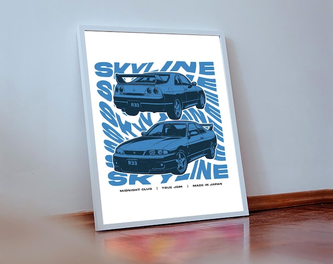 Nissan Skyline R33 Satin Wall Art Print, Car Enthusiast Gift, Man Cave Decor, Garage Art, Automotive Poster