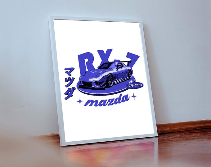 Poster, Mazda RX7 Poster, Car Lover Gift, Wall Art Decor, Garage Art, Satin Poster Print, JDM Poster