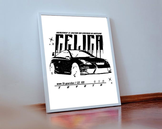 Poster: Celica 7th Gen Satin Poster - Car Enthusiast Wall Art, Auto Decor, Unique Gift for Him, Sports Car Print, 7th Generation Art