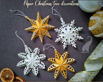 3D-papier kerstversieringen SVG-bestanden knippen voor Cricut, DXF voor Silhouette | Sterren en sneeuwvlokken