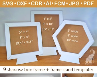 Shadow box frame bundel SVG-sjabloon voor Cricut, karton frame gesneden bestand, vierkant frame, rechthoekig frame, zeshoekig frame, frame stand svg