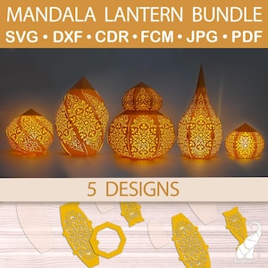 Mandala lantaarn bundel, Marokkaanse papieren lantaarn set svg-bestanden voor Cricut, papier gesneden bestanden voor Silhouette, 3D-papier lamp svg digitale sjabloon