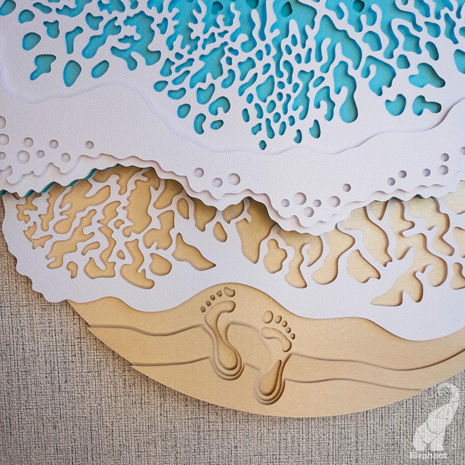 Layered Sea Svg Cut File, 3D Paper Layered Sea Svg, Footprints in the ...