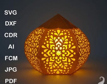 Moroccan paper lantern SVG cut file for Cricut, 3D lantern for tea light paper cut files, small paper luminary  design DXF cutting file