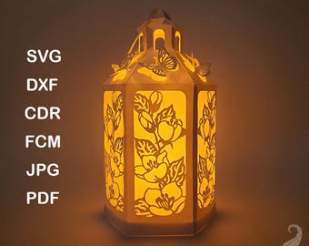 Lantern SVG cut files for Cricut, 3D paper lantern svg template, 3d lantern svg, lantern with a pattern of forged elements