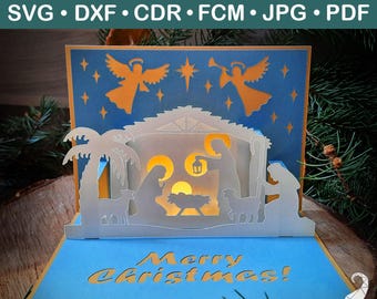 Pop-up Christmas card SVG template for Cricut Nativity scene, 3d Christmas card svg file, pop up Nativity svg for Cricut