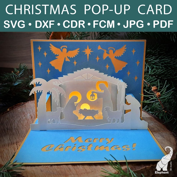 Pop-up Christmas card SVG template for Cricut Nativity scene, 3d Christmas card svg file, pop up Nativity svg for Cricut