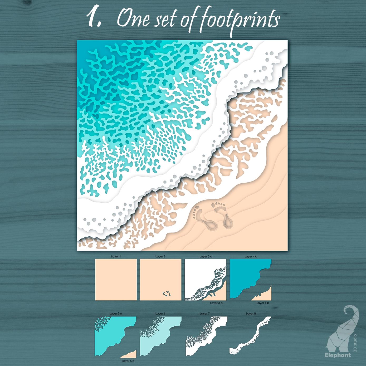 3D Layered Sea Waves Bundle – 6 Designs, Multilayered Footprints Svg ...