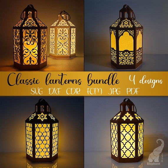3D paper lantern bundle SVG cut files for Cricut, lantern SVG template, 3D lantern cutting files, paper lantern set