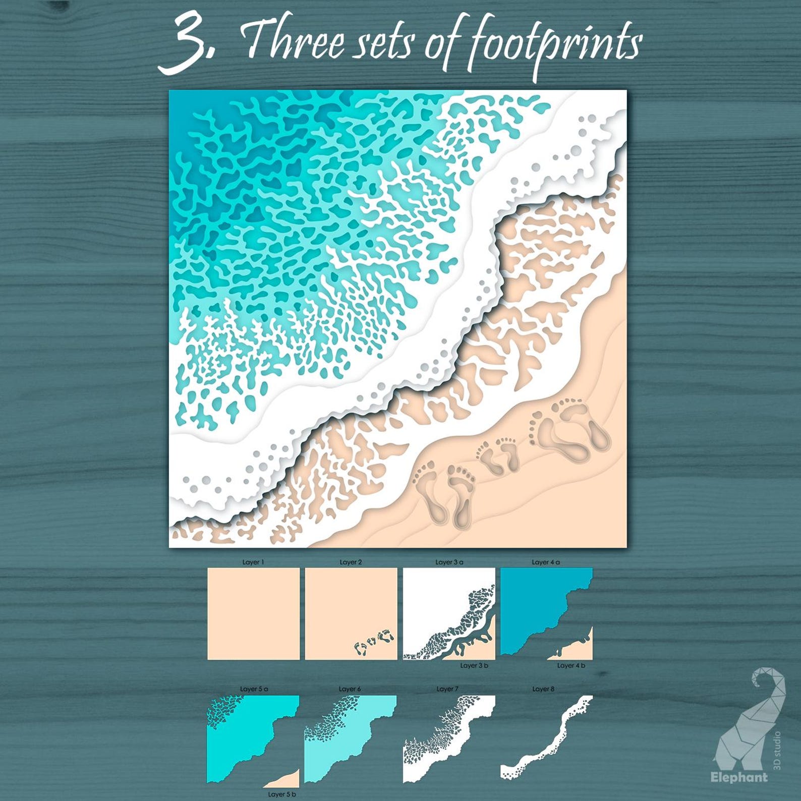 3D Layered Sea Waves Bundle – 6 Designs, Multilayered Footprints Svg ...