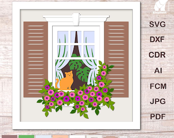 3D layered mandala Cat on the window sill SVG, 3d layered cat svg cut file for Cricut, multilayered paper cat svg