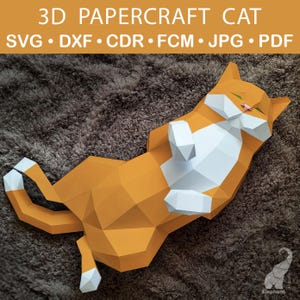 Modèle 3D de chat en papercraft, modèle de chat mignon low poly, fichier 3D de coupe svg chat en papier, modèle 3D d'artisanat en papier de chat, svg de chat 3D en papier