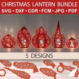 Christmas Lantern Bundle, Snowflake lantern set svg files for Cricut, Christmas paper lamp cut files for Silhouette, 3D Christmas papercraft