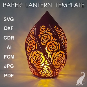 Linterna de papel 3D con flores en formato SVG para Cricut, DXF para Silhouette, FCM para Brother ScanNCut, archivos de recorte de papel de linterna retorcida de cartulina con rosas