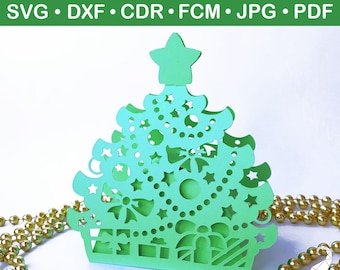 Caja de regalo de árbol de Navidad 3D SVG para Cricut