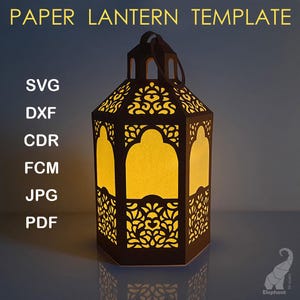 3D paper lantern SVG for Cricut, 3d lantern papercut template, LED candle holder svg, Classic lantern with an oriental pattern svg
