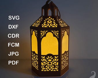 3D paper lantern SVG for Cricut, 3d lantern papercut template, LED candle holder svg, Classic lantern with an oriental pattern svg