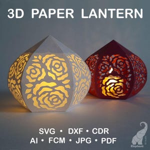 Paper lantern with roses SVG cut file for Cricut, 3D lantern for tea light SVG template, small paper lamp SVG cutting file, 3D Cricut design