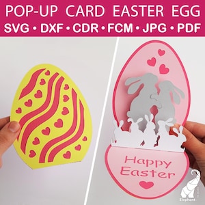 Carte 3D pop-up oeuf de Pâques svg en papier découpé pour Cricut, carte de Pâques 3D avec lapin SVG, fichier svg oeuf de Pâques pop-up, carte papier 3D de Pâques