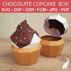 Modèle 3D de boîte à cupcakes en papier, modèle de boîte-cadeau de cupcakes en papier low poly, artisanat en papier 3D de cupcake au chocolat en papier pdf, muffin en papier 3D