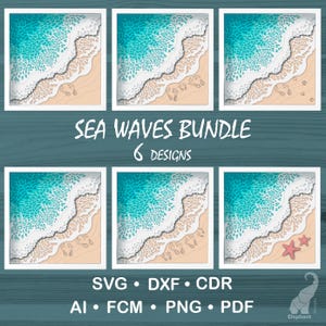 3D-bundel met gelaagde zeegolven – 6 ontwerpen, meerlaagse voetafdrukken svg, shadow box oceaangolven svg, papier gelaagde strand svg, gesneden bestanden aan zee