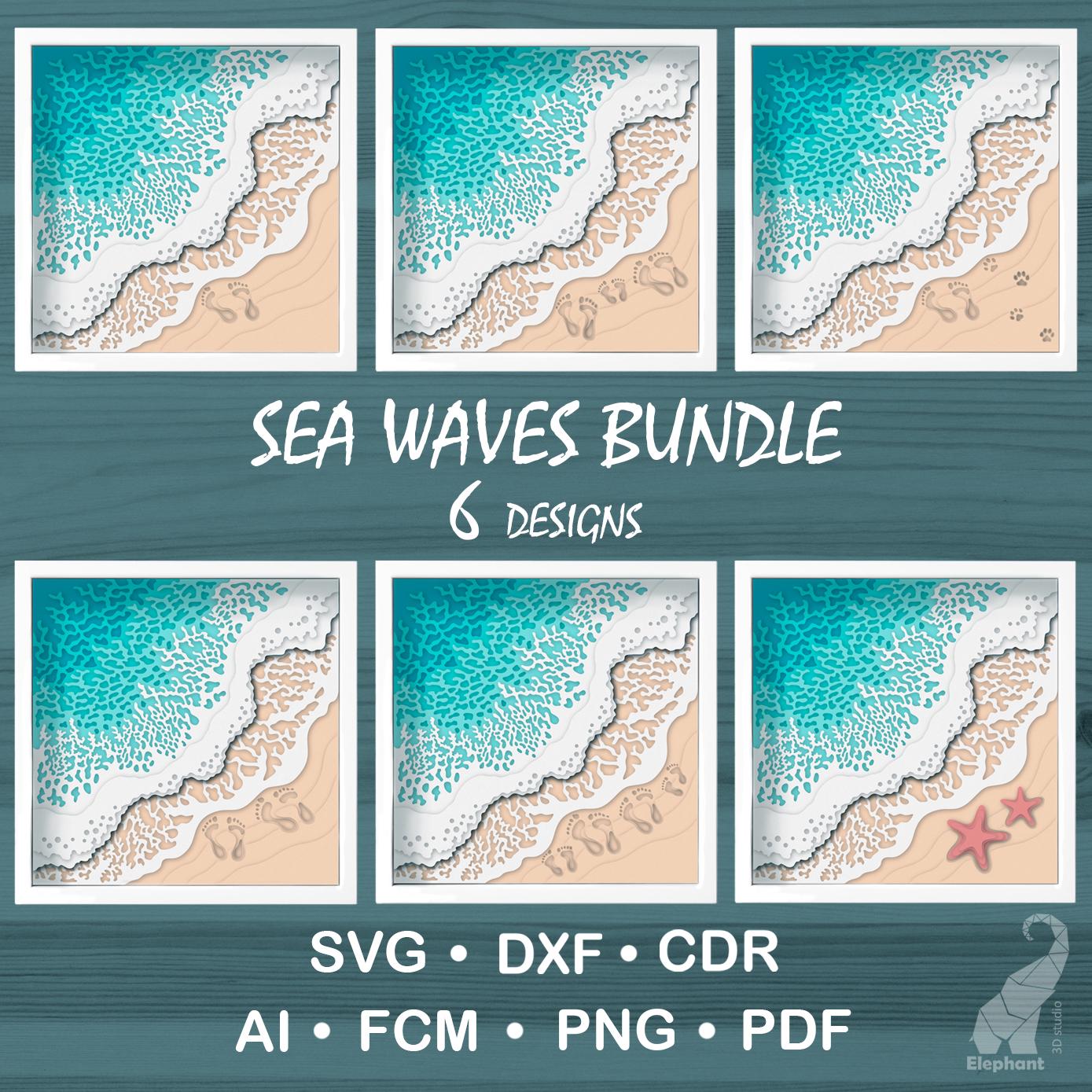 3D Layered Sea Waves Bundle – 6 Designs, Multilayered Footprints Svg ...