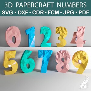 Modello di numeri di carta 3D, modello di numeri low poly, file di taglio svg di numeri di carta 3D, modello di numeri di carta 3D, numeri di carta 3D